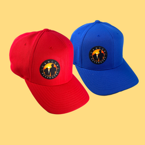 Red and blue baseball caps