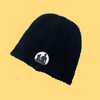 Black beanie with white logo