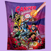 Fleece superhero blanket hung up for full view
