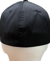 Semifitted black sustainable cap back view, no adjustable strap
