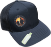black sustainable trucker hat with colored sunset logo