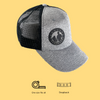 light heathered gray jersey knit trucker hat with gray and black logo