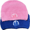 Pink and blue beanies stacked together