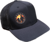 black sustainable trucker hat with colored sunset logo