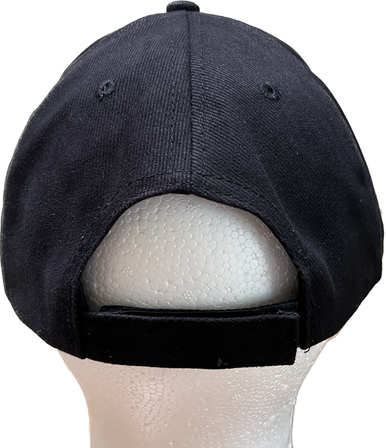 black baseball cap back view with adjustable velcro