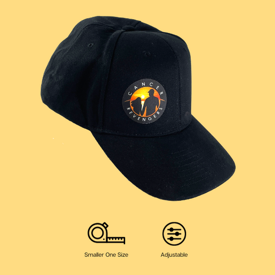 adjustable black baseball cap with colored sunset logo