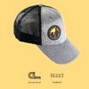 light heathered gray jersey knit trucker hat with colored sunset logo